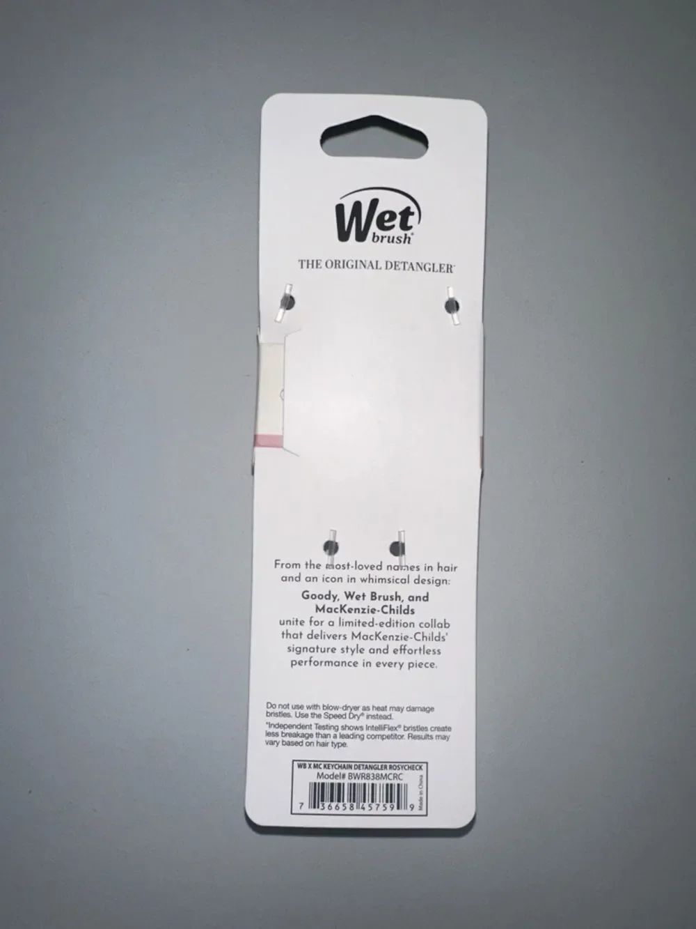 Wet brush x Mackenzie-Childs Keychain Detangler Brush White Pink Rosy Check - Picture 13 of 16